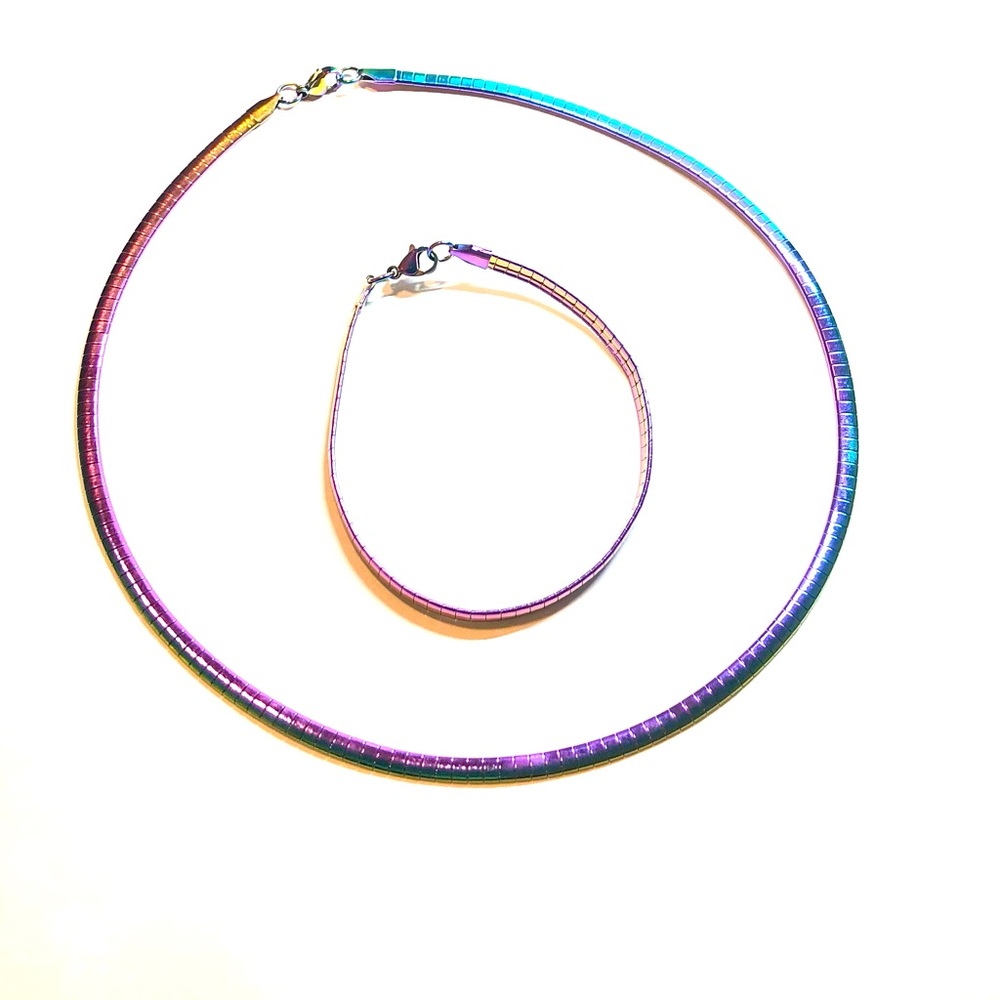 Multi-Color Omega Stainless Steel Necklace & Bracelet Set
